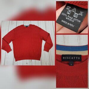 Vintage Riscatto Men's Red Cable Knit Pullover Sweater Pima Cotton Size L